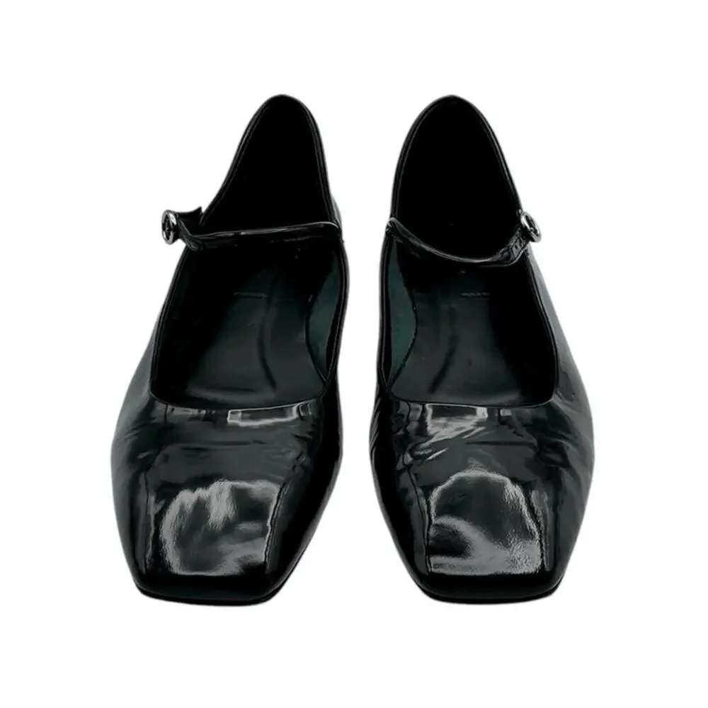 Aeyde Uma Mary Jane Black Patent Leather Flats EU 39 US 8 Made in Italy